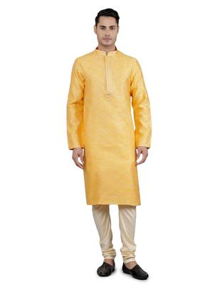 mustard colour jacquard design kurta sets 1