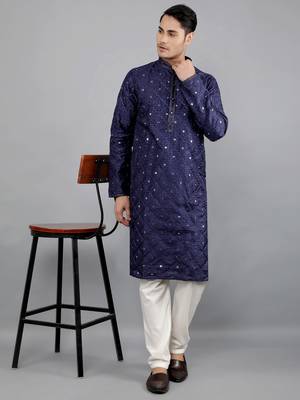 navy colour woven design kurta sets 5