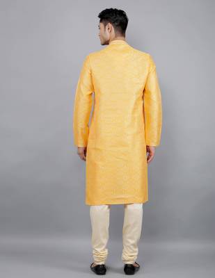 mustard colour jacquard design kurta sets 2