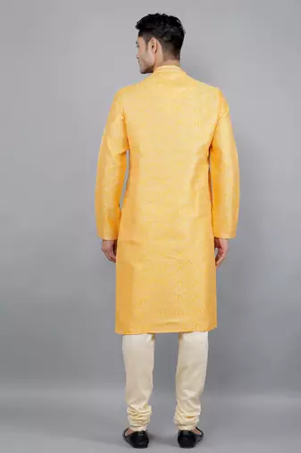 mustard colour jacquard design kurta sets