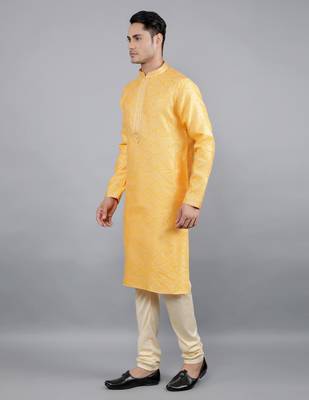 mustard colour jacquard design kurta sets 3