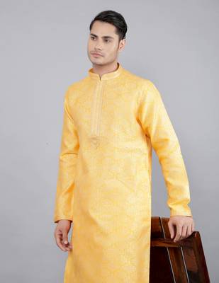 mustard colour jacquard design kurta sets 4