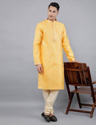 mustard colour jacquard design kurta sets 5
