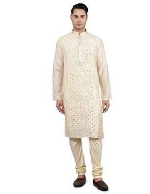 cream colour woven design kurta sets 1