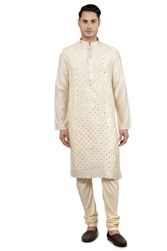 cream colour woven design kurta sets
