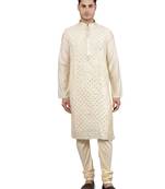 cream colour woven design kurta sets