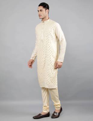cream colour woven design kurta sets 3