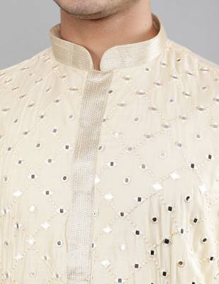 cream colour woven design kurta sets 4