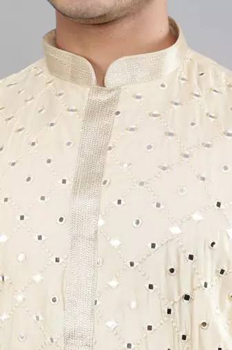 cream colour woven design kurta sets