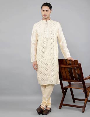 cream colour woven design kurta sets 5