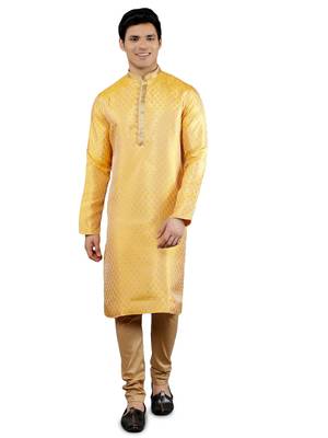 mustard colour brocade design kurta sets 1