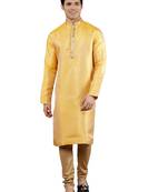 mustard colour brocade design kurta sets