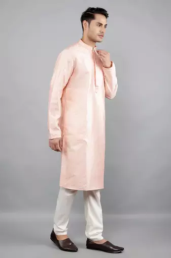 lt.pink colour woven design kurta sets