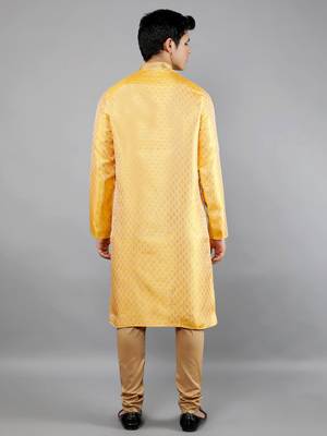 mustard colour brocade design kurta sets 2