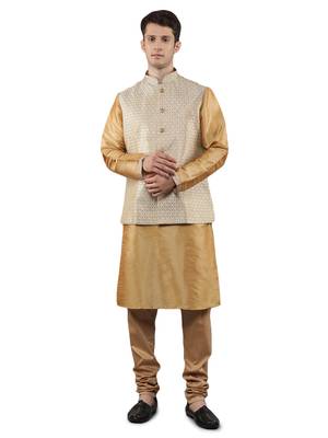 Fawn  design kurta sets with nehru jacket 1