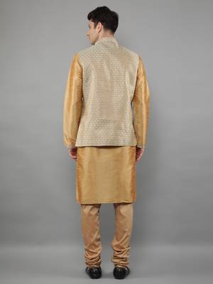 Fawn  design kurta sets with nehru jacket 2