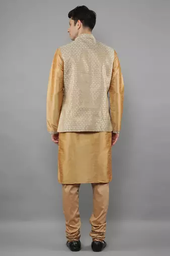 Fawn  design kurta sets with nehru jacket
