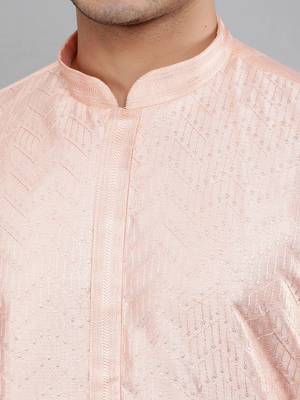 lt.pink colour woven design kurta sets 4
