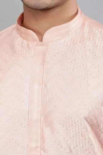 lt.pink colour woven design kurta sets