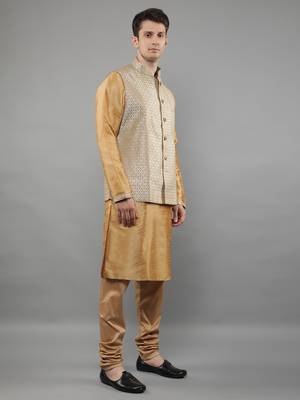 Fawn  design kurta sets with nehru jacket 3