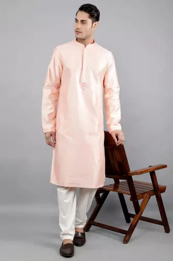 lt.pink colour woven design kurta sets