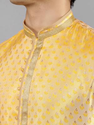 mustard colour brocade design kurta sets 4