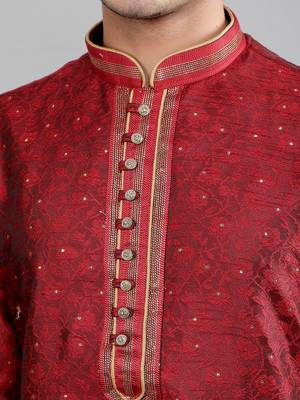 maroon colour jacquard design kurta sets 4