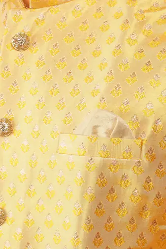 Yellow woven design kurta sets with nehru jacket