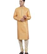 mustard colour jacquard design kurta sets
