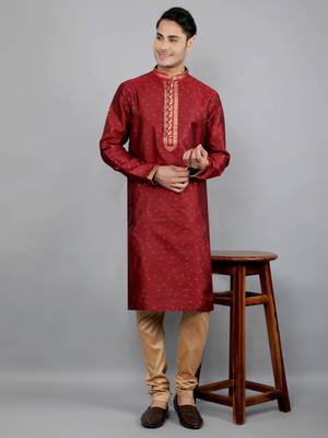 maroon colour jacquard design kurta sets 5
