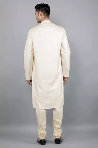 lemon colour woven design kurta sets
