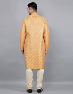 mustard colour jacquard design kurta sets 2