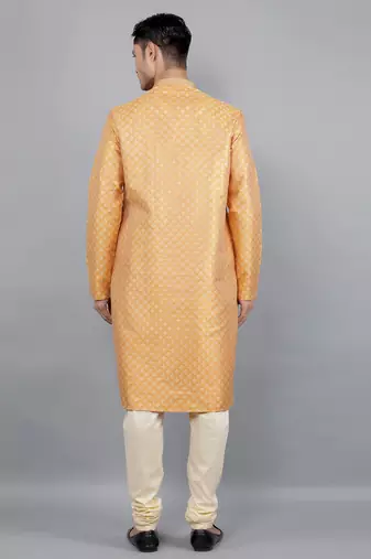 mustard colour jacquard design kurta sets