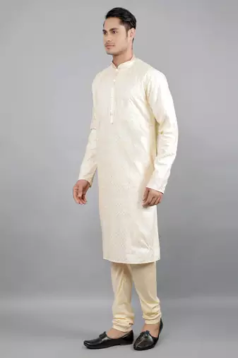 lemon colour woven design kurta sets