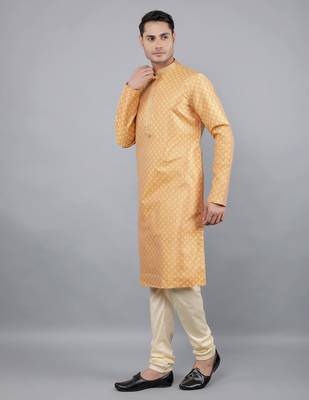 mustard colour jacquard design kurta sets 3