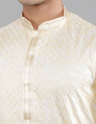 lemon colour woven design kurta sets 4