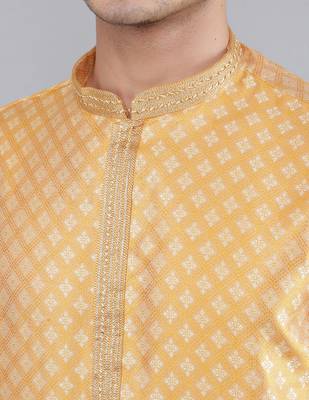mustard colour jacquard design kurta sets 4