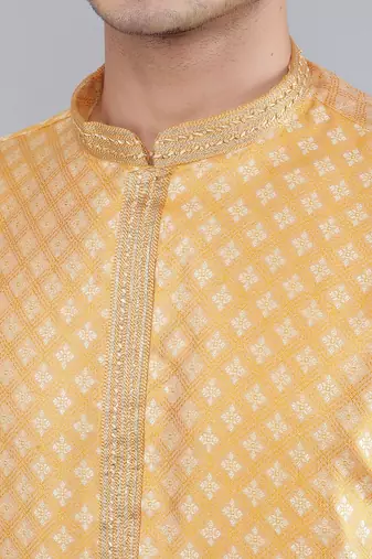 mustard colour jacquard design kurta sets