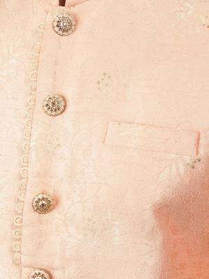 Pink woven design kurta sets with nehru jacket 2