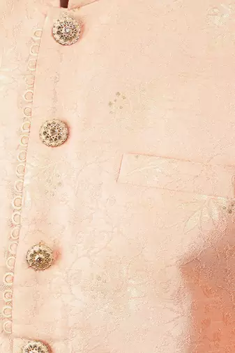 Pink woven design kurta sets with nehru jacket