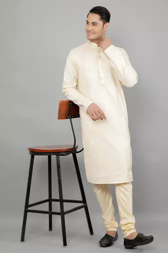 lemon colour woven design kurta sets