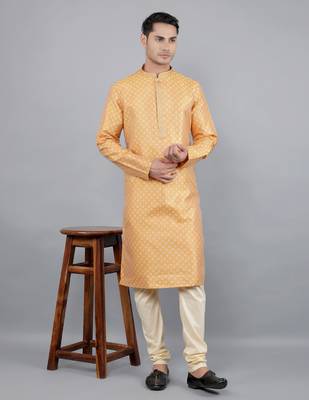 mustard colour jacquard design kurta sets 5