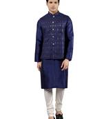 Blue woven design kurta sets with nehru jacket