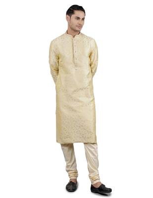 fawn colour jacquard design kurta sets 1