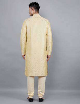 fawn colour jacquard design kurta sets 2