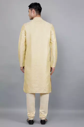 fawn colour jacquard design kurta sets