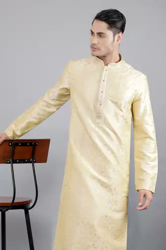 fawn colour jacquard design kurta sets