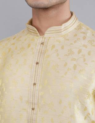fawn colour jacquard design kurta sets 4