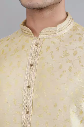 fawn colour jacquard design kurta sets