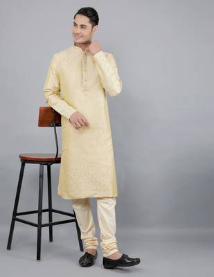 fawn colour jacquard design kurta sets 5